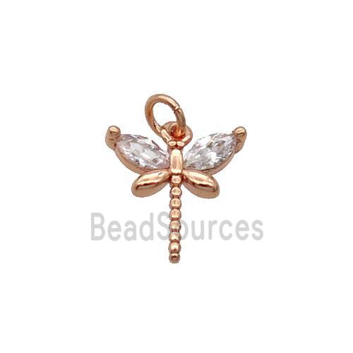 Copper Dragonfly Pendant Pave Zircon Rose Gold