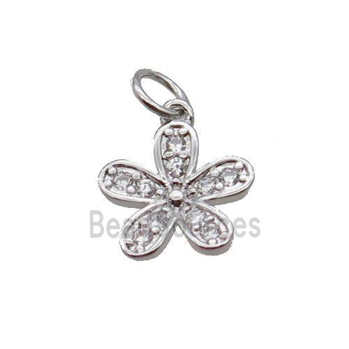 Copper Flower Pendant Pave Zircon Platinum Plated