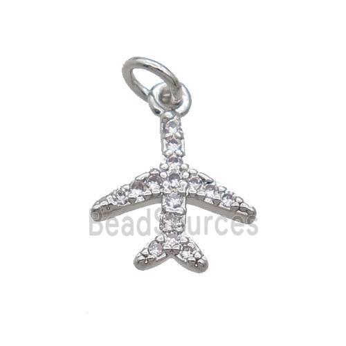 Copper Airplane Pendant Pave Zircon Platinum Plated