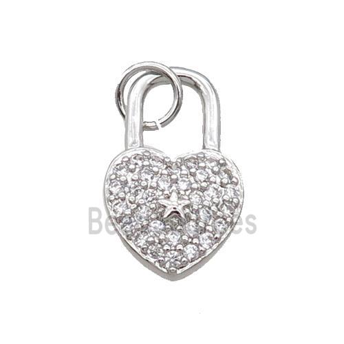 Copper Lock Pendant Pave Zircon Heart Platinum Plated