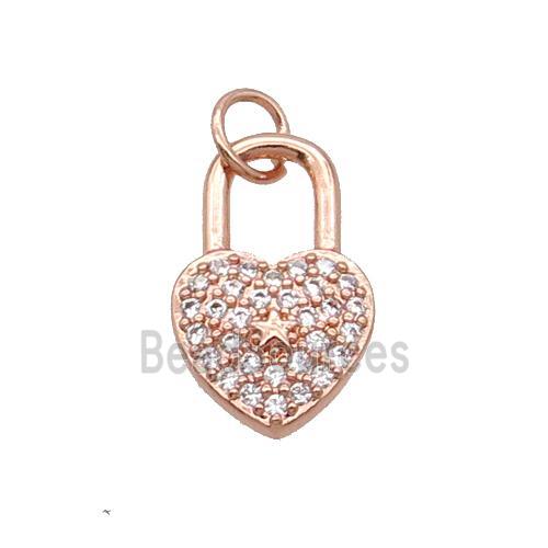 Copper Lock Pendant Pave Zircon Heart Rose Gold