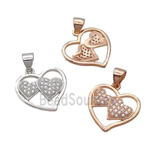 Copper Heart Pendant Pave Zircon Mixed