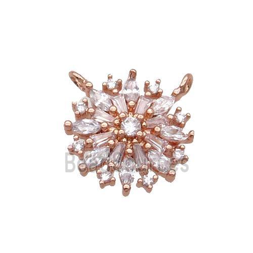 Copper Flower Pendant Pave Zircon 2loops Rose Gold