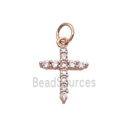 Copper Cross Pendant Pave Zircon Rose Gold