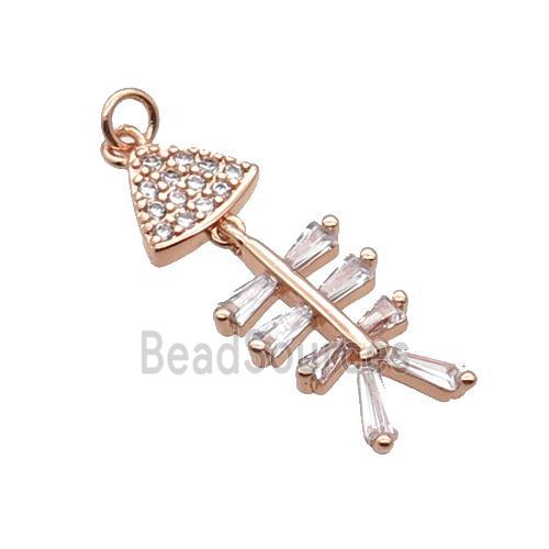 Copper Fishbone Pendant Pave Zircon Rose Gold