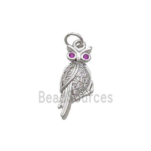 Copper Owl Pendant Pave Zircon Bird Platinum Plated