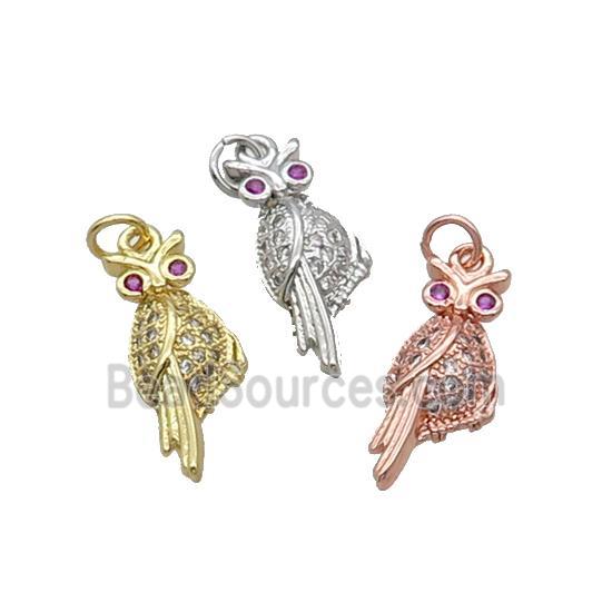 Copper Owl Pendant Pave Zircon Bird Mixed