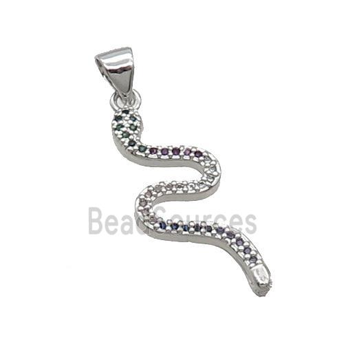 Copper Snake Pendant Pave Zircon Platinum Plated