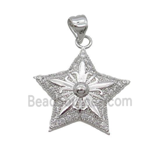 Copper Star Pendant Pave Zircon Platinum Plated