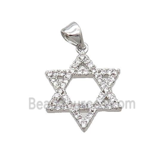 Copper David Star Pendant Pave Zircon Platinum Plated