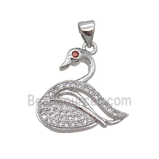 Copper Swan Pendant Pave Zircon Platinum Plated