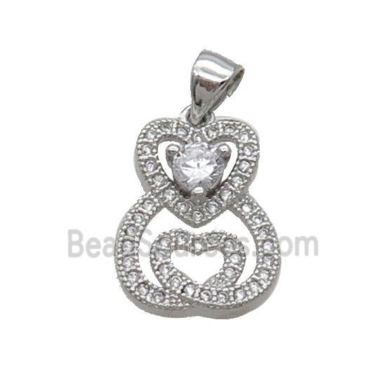 Copper Heart Pendant Pave Zircon Platinum Plated