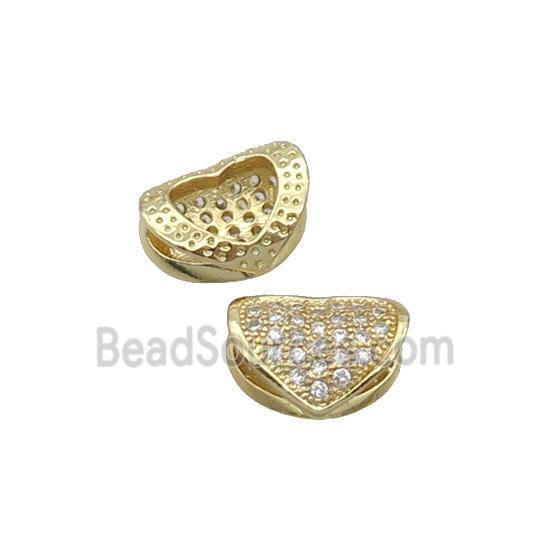 Copper Heart Beads Pave Zircon Gold Plated