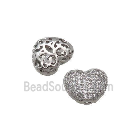 Copper Heart Beads Pave Zircon Platinum Plated