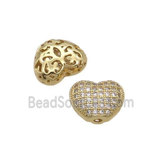 Copper Heart Beads Pave Zircon Gold Plated