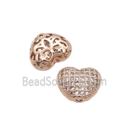 Copper Heart Beads Pave Zircon Rose Gold