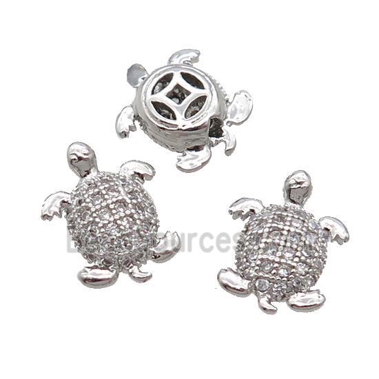 Copper Tortoise Beads Pave Zircon Platinum Plated