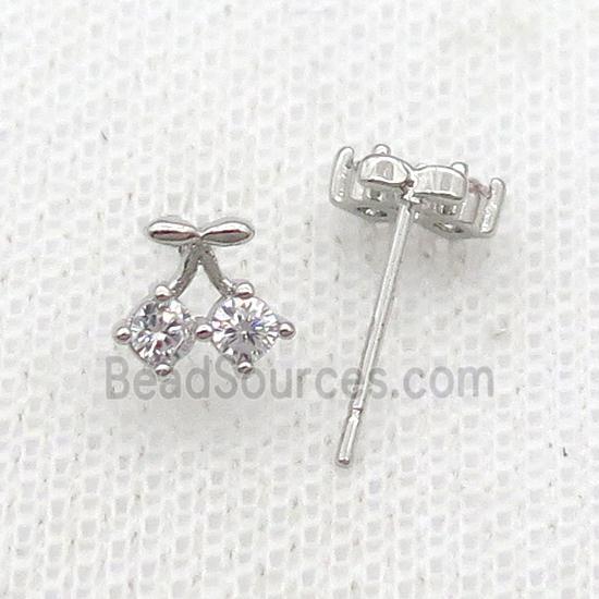 Copper Stud Earring Pave Zircon Platinum Plated