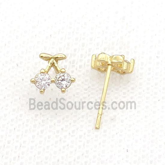 Copper Stud Earring Pave Zircon Gold Plated