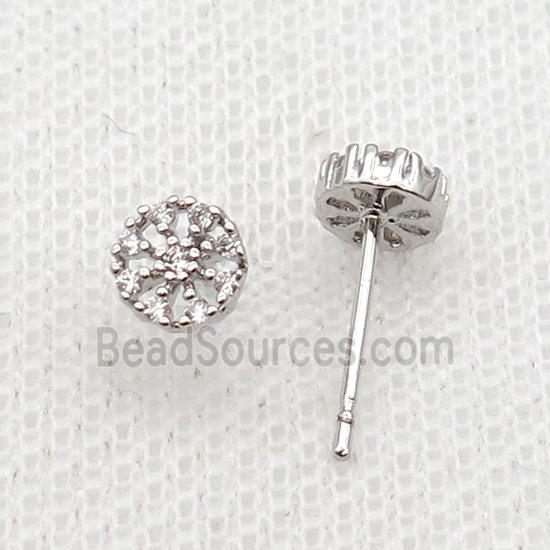 Copper Stud Earring Pave Zircon Platinum Plated