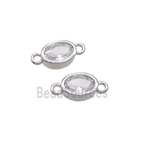 Copper Oval Connector Pave Zircon Platinum Plated