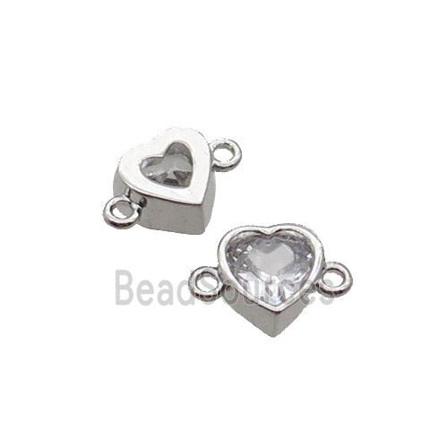 Copper Heart Connector Pave Zircon Platinum Plated