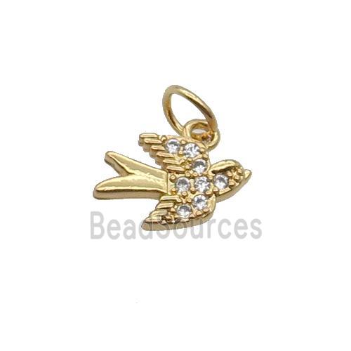 Copper Swallow Pendant Pave Zircon Birds Gold Plated