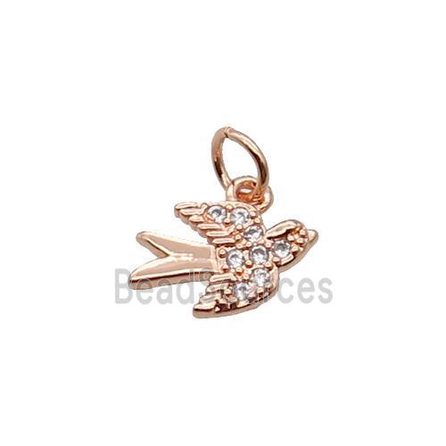 Copper Swallow Pendant Pave Zircon Birds Rose Gold