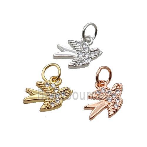 Copper Swallow Pendant Pave Zircon Birds Mixed