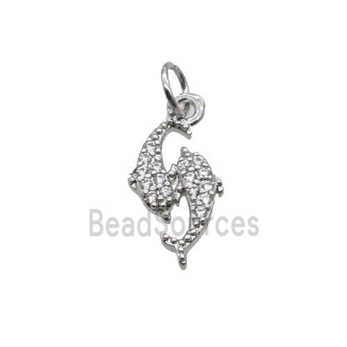 Copper Dolphin Pendant Pave Zircon Platinum Plated