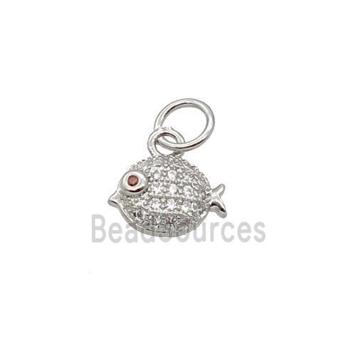 Copper Pufferfish Pendant Pave Zircon Platinum Plated