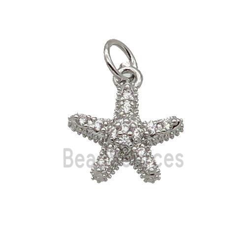 Copper Starfish Pendant Pave Zircon Platinum Plated