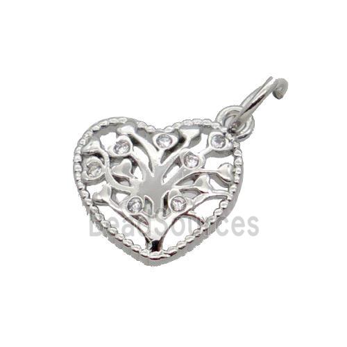 Copper Heart Pendant Pave Zircon Tree Platinum Plated