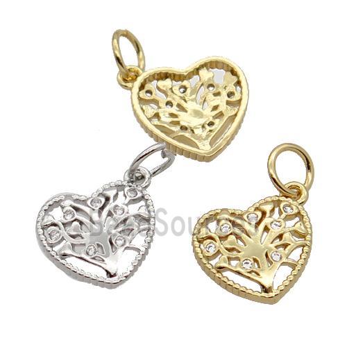 Copper Heart Pendant Pave Zircon Tree Mixed