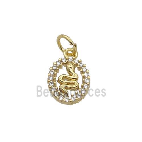 Copper Snake Pendant Pave Zircon Oval Gold Plated