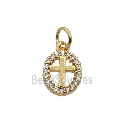 Copper Cross Pendant Pave Zircon Oval Gold Plated