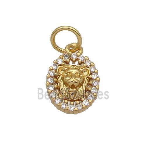 Copper Lion Pendant Pave Zircon Oval Gold Plated