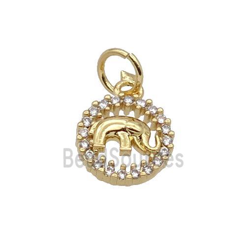 Copper Elephant Pendant Pave Zircon Circle Gold Plated