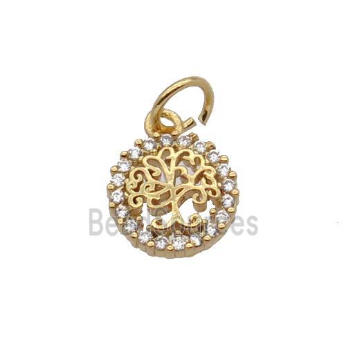 Copper Tree Pendant Pave Zircon Circle Gold Plated