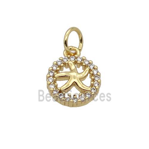 Copper Starfish Pendant Pave Zircon Circle Gold Plated