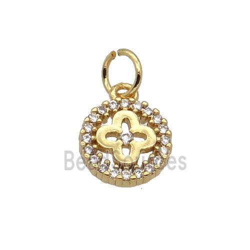 Copper Clover Pendant Pave Zircon Circle Gold Plated