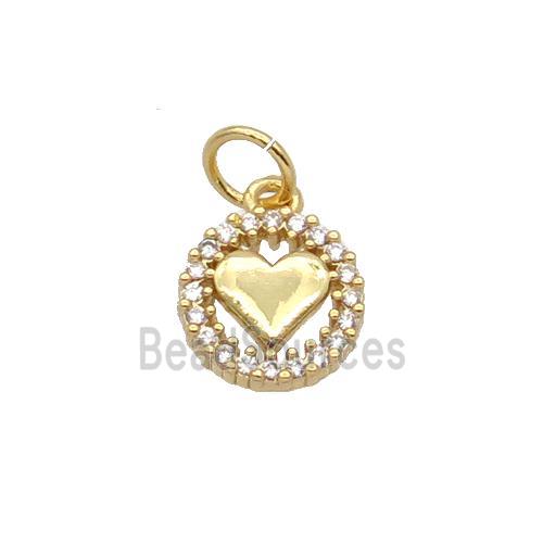 Copper Heart Pendant Pave Zircon Circle Gold Plated