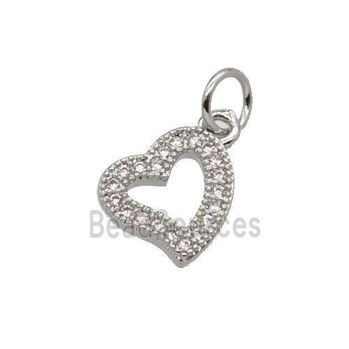 Copper Heart Pendant Pave Zircon Platinum Plated