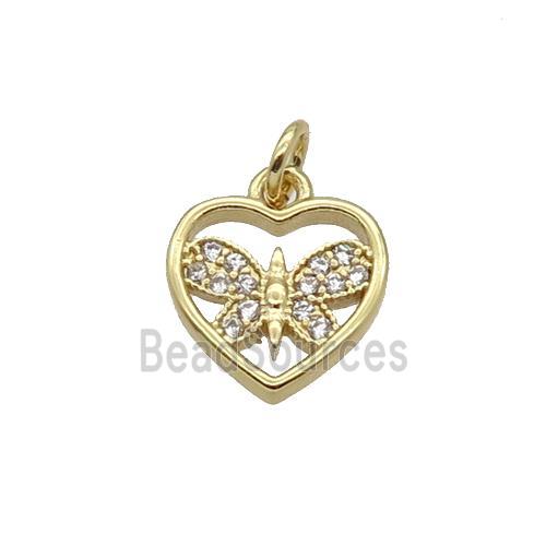 Copper Heart Pendant Pave Zircon Butterfly Gold Plated