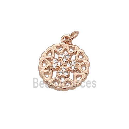 Copper Heart Pendant Pave Zircon Clover Rose Gold