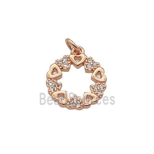 Copper Heart Pendant Pave Zircon Circle Rose Gold