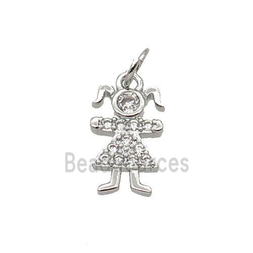 Copper Kids Girl Pendant Pave Zircon Platinum Plated