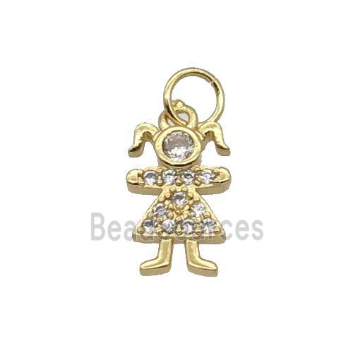 Copper Kids Girl Pendant Pave Zircon Gold Plated