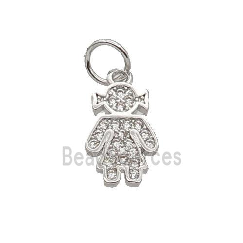 Copper Kids Girl Pendant Pave Zircon Platinum Plated