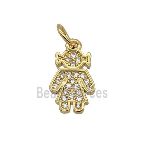 Copper Kids Girl Pendant Pave Zircon Gold Plated